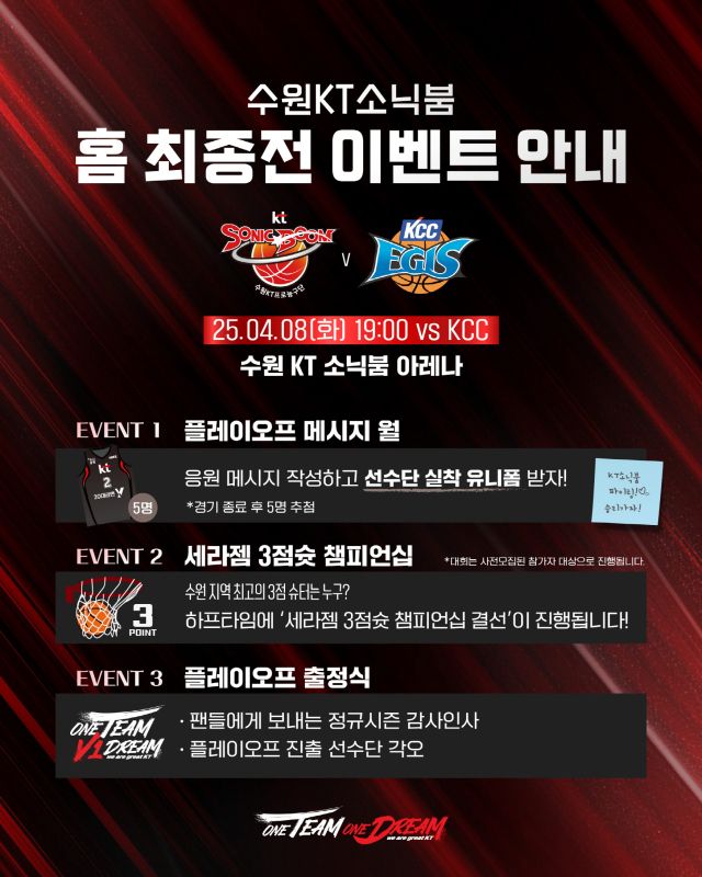 프로농구 KT소닉붐, 8일 최종전이벤트 안내