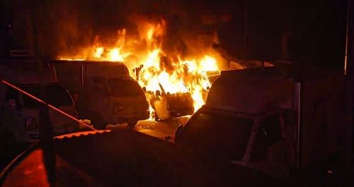 파주 냉동식품업체 주차장 화재현장. 경기도북부소방재난본부 제공