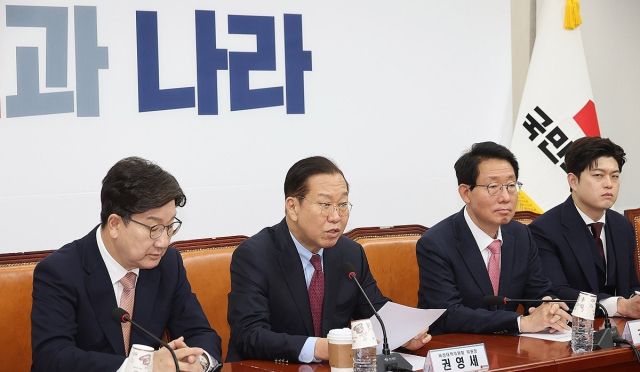 국민의힘 권영세 비상대책위원장이 3일 서울 여의도 국회에서 열린 비상대책위원회의에서 발언하고 있다. 연합뉴스