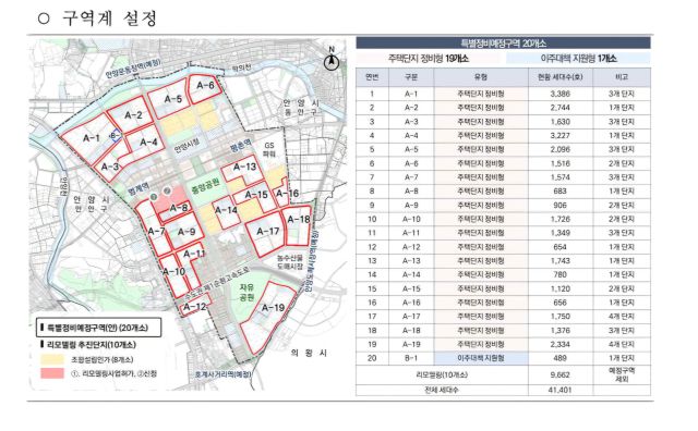 안양 노후 신도시 정비계획 구역계 설정도. 안양시 제공