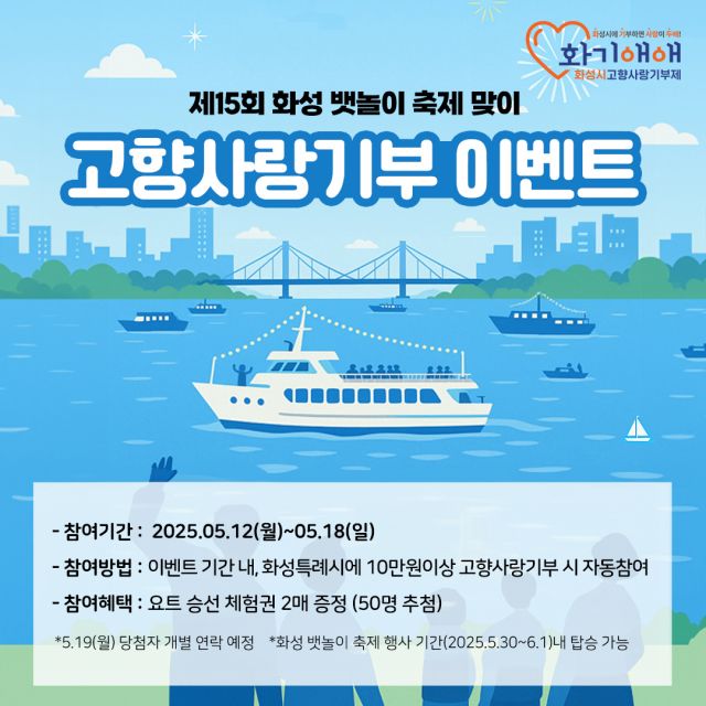 화성특례시 뱃놀이축제 맞이 고향사랑기부 이벤트 홍보 배너. 화성특례시 제공