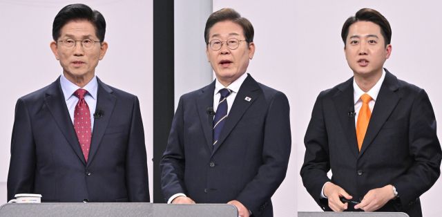 (왼쪽부터)국민의힘 김문수·더불어민주당 이재명·개혁신당 이준석 대선 후보. 연합뉴스