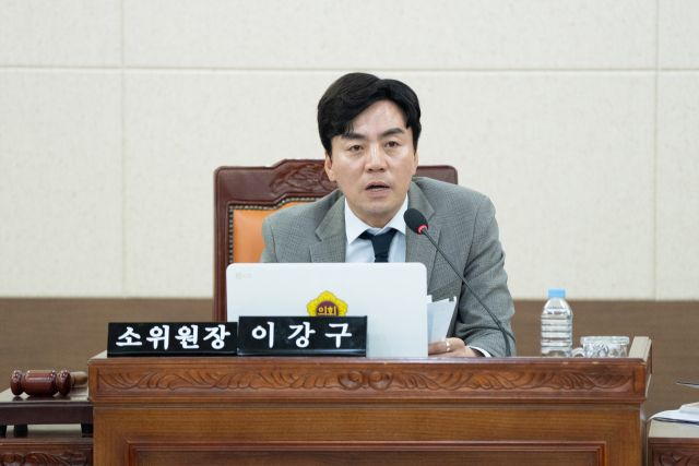 이강구 인천시의회 산업경제위원회 송도 국제업무지구 활성화 및 11공구 도시계획 변경 관련 소위원회 위원장(국민의힘·연수5)이 최근 열린 3차 회의에서 인천경제자유구역청에 담당 조직 강화 등을 주문하고 있다. 인천시의회 제공