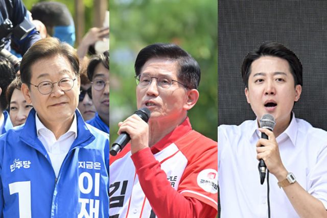 (왼쪽부터)더불어민주당 이재명·국민의힘 김문수·개혁신당 이준석 후보. 경기일보