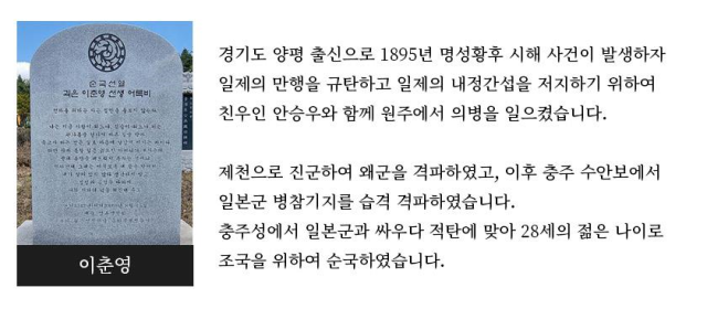 이춘영 독립운동가에 대한 설명. 경기도 제공