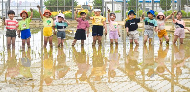 10일 오전 수원특례시 농촌진흥청 국립식량과학원 중북부작물연구센터 작물연구동에서 열린 '논에서 만나는 자연 교실, 어린이 모내기 체험'에 참가한 어린이들이 손 모내기를 체험하고 있다. 조주현기자
