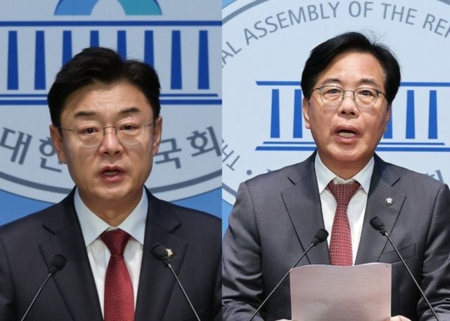 출마 선언하는 김성원(왼), 송언석(오) 의원