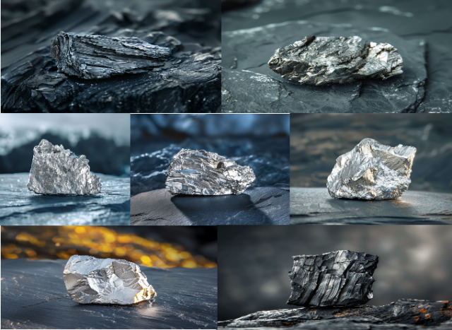 왼쪽 위부터 시계방향으로 가돌리늄, 테르븀, 디스프로슘, 루테튬, 스칸듐, 이트륨, 사마륨. TRADIUM GmbH