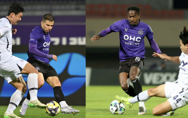 여름 이적설이 나오고 있는 FC안양의 ‘브라질 듀오’ 마테우스(왼쪽)와 야고.FC안양 제공