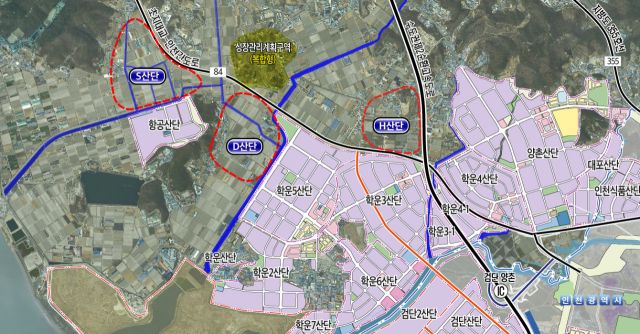 경기도 ‘2024~2026년 산업단지 물량 공급계획’에 따라 김포시가 추진 중인 산업단지 후보지 위치도. 독자 제공