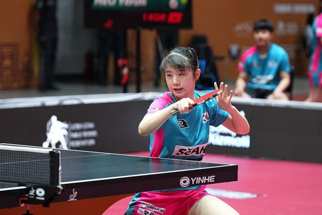 28일(현지시간) 우즈베키스탄에서 열린 제29회 아시아청소년탁구선수권대회 여자 카뎃부 일본과의 결승전서 한국의 에이스 허예림이 날카로운 스매시를 날리고 있다.대한탁구협회 제공