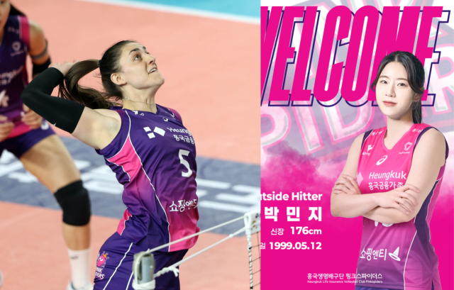 인천 흥국생명의 아닐리스 피치(왼쪽)와 박민지. 흥국생명 구단 제공