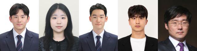 (왼쪽부터) 김용준, 정수인, 정영훈, 정진우 인하대 학생과 원종훈 전기전자공학부 교수. 인하대학교 제공