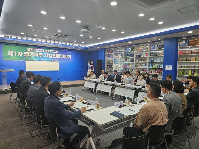 경기도가 지난 11일 파주 한미양행 문산공장에서 제1차 경기북부기업현장간담회를 열고 있다. 경기도 제공