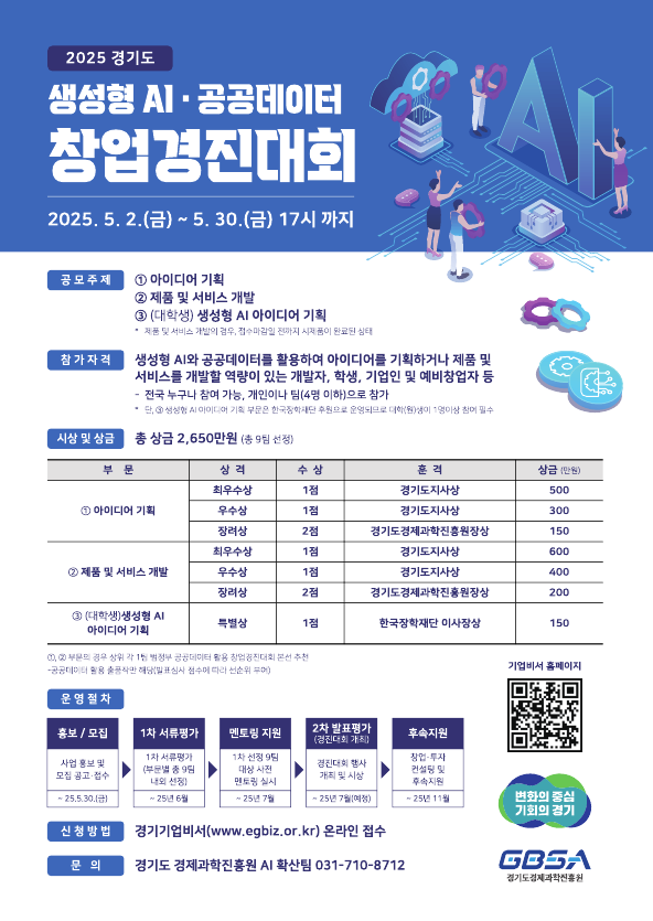 2025 생성형 AI·공공데이터 활용 창업경진대회 홍보 포스터. 경기도 제공