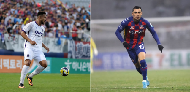 팀 K리그에 발탁된 FC안양 모따(왼쪽)와 수원FC의 루안. 한국프로축구연맹 제공