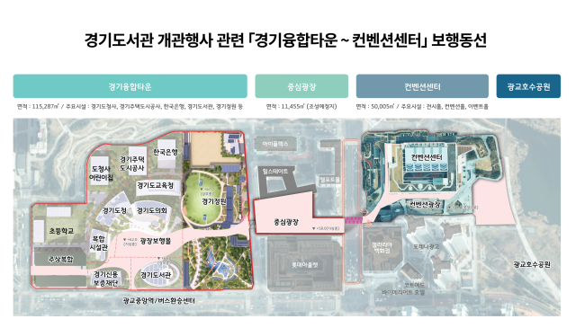 경기도가 오는 10월 경기도서관 개관을 앞두고 다음 달까지 ‘경기융합타운~수원컨벤션센터’ 연결보행축을 정비한다. 경기도 제공
