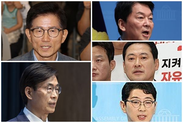 (왼쪽 위 시계방향으로) 김문수 전 고용노동부 장관, 안철수 의원, 장동혁 의원, 주진우 의원, 조경태 의원. 연합뉴스