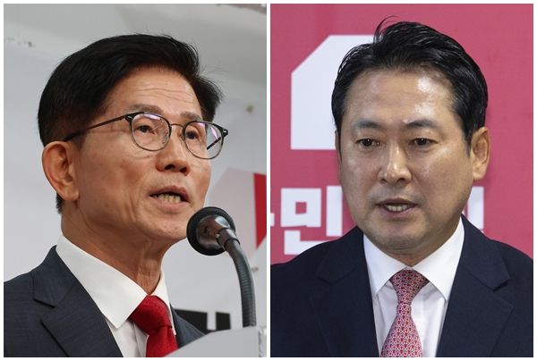 국민의힘 8·22 전당대회에 출마한 김문수 후보(왼쪽)와 장동혁 후보. 연합뉴스