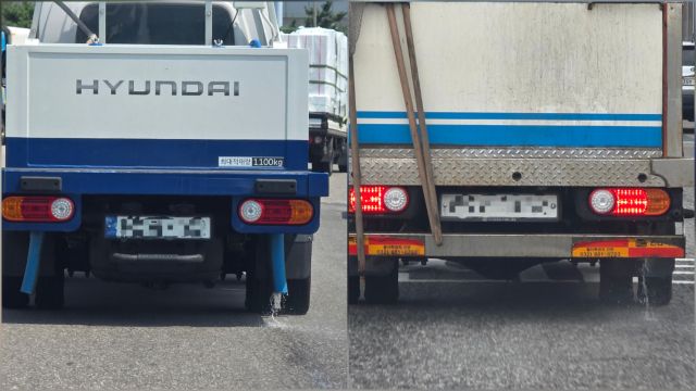 인천지역 곳곳에서 활어운송차량이 해수를 방류하면서 주행을 하고 있다. 장민재 기자