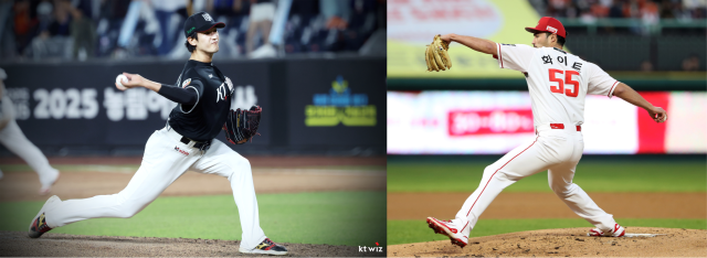 수인선 3연전 ‘선발 싸움’의 관심사인 KT 위즈의 고영표(왼쪽)와 SSG 랜더스의 미치 화이트. KT·SSG 제공