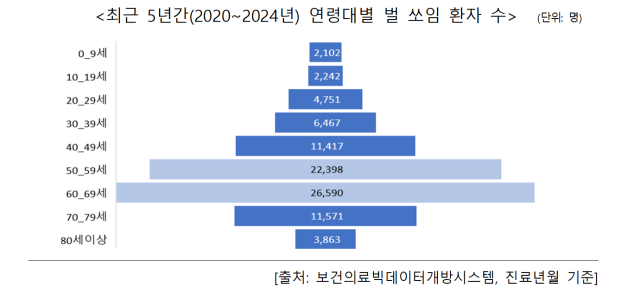 최근 5년간(2020~2024) 연령별 벌 쏘임 환자 수. 행정안전부 제공
