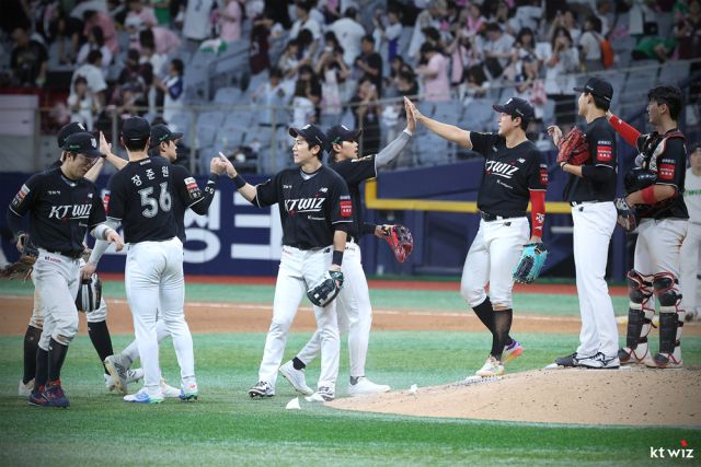 지난 주말 두산전 스윕승으로 반등에 성공한 KT 위즈가 이번 주 공동 4위 롯데와 물러설수 없는 주중 원정 3연전을 펼친다.KT 위즈 제공
