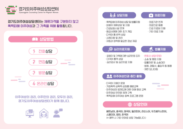 경기도이주여성상담센터 안내문. 경기도 제공