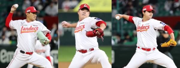 SSG 랜더스의 ‘철벽 불펜진’ 노경은, 이로운, 김민(왼쪽부터). SSG 랜더스 제공