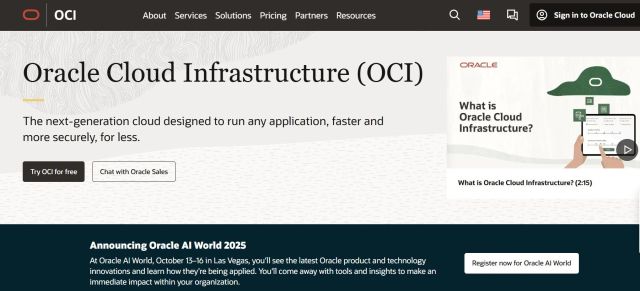 ▲오라클 홈페이지 캡처. 오라클