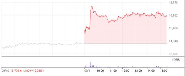 ▲9월 11일 기준 코칩 주가 추이. 네이버