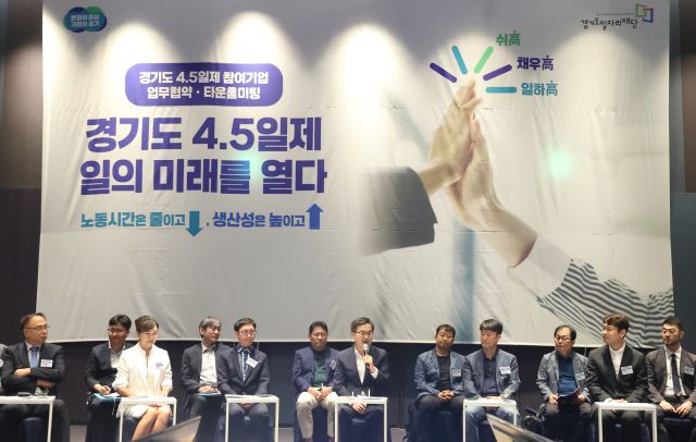 지난 19일 오전 수원 라마다프라자호텔에서 열린 주4.5일제 시범사업 업무협약에서 김동연 경기도지사가 발언을 하고 있다. 경기도 제공