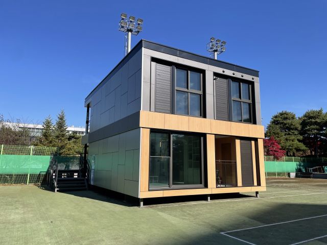 GS건설 용인기술연구소에 설치된 철골모듈러 목업(Mook-up) 외부./ GS건설