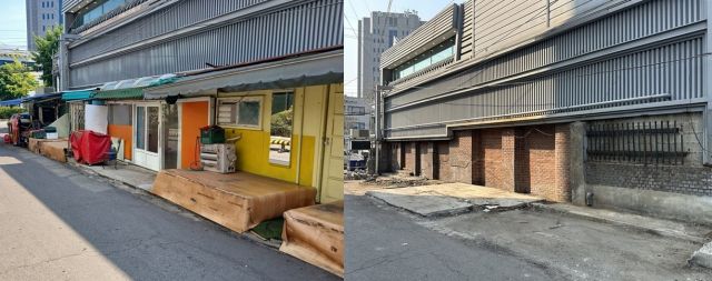 최근 인천 미추홀구 주안동 석바위시장 인근 도로 위 불법 노점 시설물이 철거된 모습. 미추홀구 제공