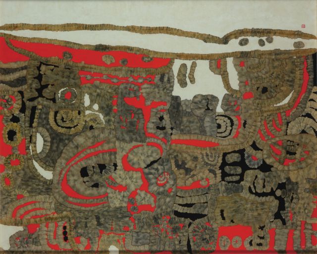 박래현作, ‘작품 16’(1968). 낯선 여행지에서 마주한 고대문명에 감화되거나 이국적인 소재는 작품에 실험적인 변화를 가져왔다. 가나문화재단 소장, 수원시립미술관 제공