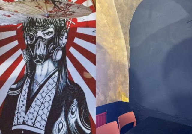 루마니아 한식당에 그려져 있던 '욱일기' 벽화. 현재는 내부 수리를 끝마친 것으로 전해진다. 서경덕교수 제공