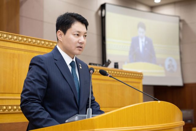 한상민 의원이 대표발의한 건의안에 대해 제안설명을 하고 있다. 양주시의회 제공
