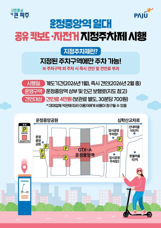 3. 파주시, 운정중앙역 일대 공유 이동장치 ‘지정주차제’ 시행_포스터