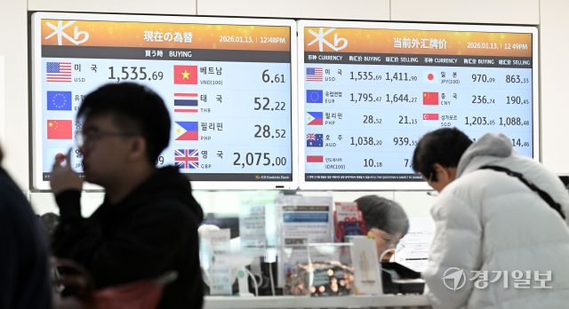 13일 인천국제공항 환전소 전광판에 달러 대비 원화 환율이 표시되고 있다. 이날 서울외환시장에서 달러/원 환율은 전장 대비 5.8원 상승한 1474.30원에 주간거래를 마감했다.조병석기자