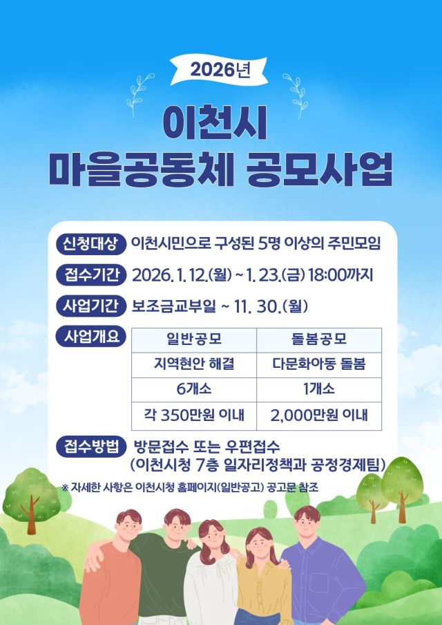 이천시 마을공동체 공모사업 공모 포스터. 이천시 제공
