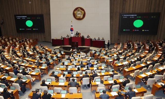 29일 국회에서 열린 제431회 국회(임시회) 제2차 본회의에서 학교급식법 일부개정법률안이 가결되고 있다. 연합뉴스