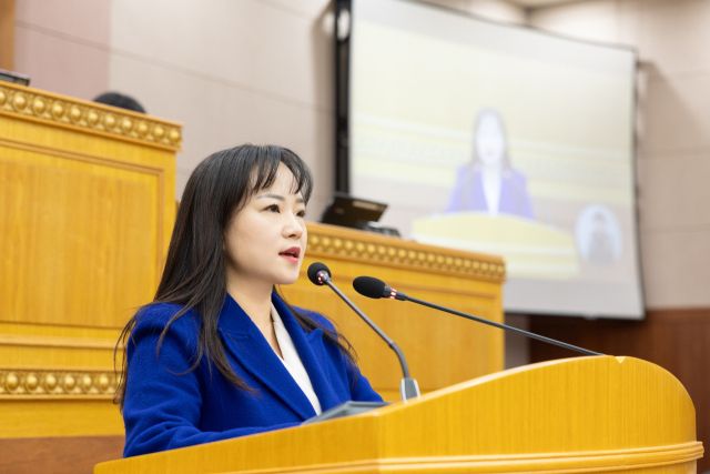 이지연 양주시의원이 대표발의한 건의안에 대해 제안설명을 하고 있다. 양주시의회 제공