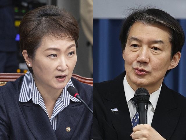 이언주 더불어민주당 최고위원(용인정·왼쪽)과 조국 조국혁신당 대표. 연합뉴스