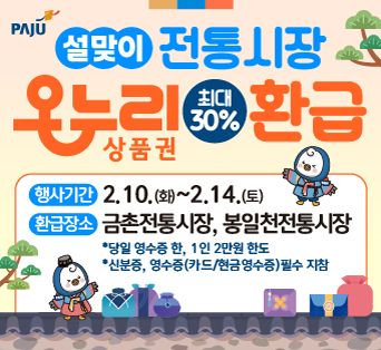 파주시가 오는 14일까지 농축산물 온누리상품권 환급 행사를 실시한다. 파주시 제공