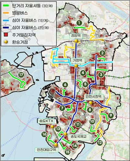 심야 자율주행 서비스 3단계 심야 단거리 율주행셔틀 도입 구간 조감도. 인천시 제공