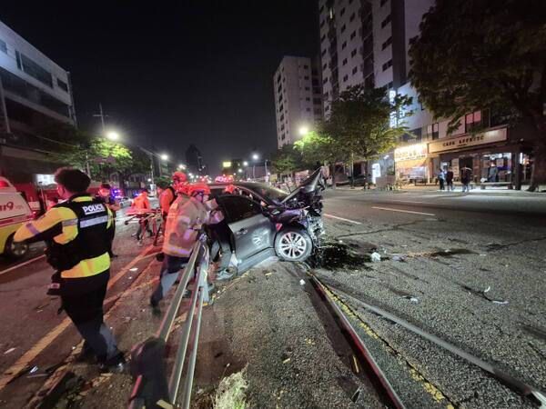 지난해 5월8일 오전 인천 남동구 구월동 음주운전 교통사고 현장. 인천소방본부 제공