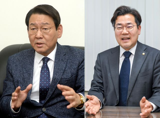 김교흥 더불어민주당 국회의원(서구갑)과 박찬대 더불어민주당 국회의원(연수갑). 경기일보DB