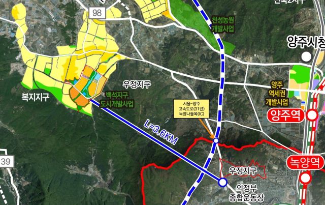 양주 백석~의정부 녹양 직결 터널 건설 배치도. 강수현 양주시장 페이브북 캡처