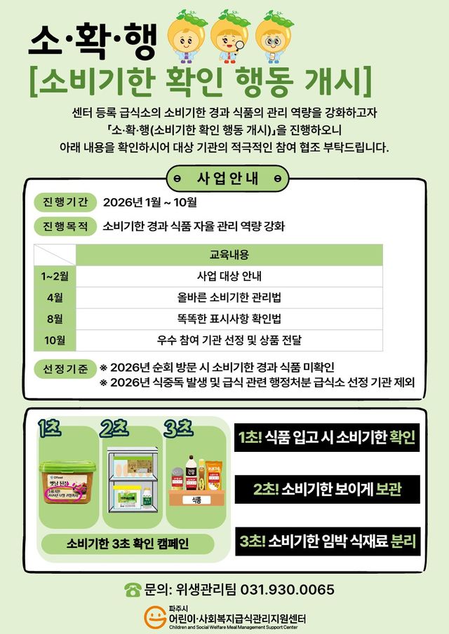 8-2. 파주시 어린이·사회복지급식관리지원센터, ‘소·확·행 (소비기한 확인 행동개시)’ 사업 추진_사회복지 안내문