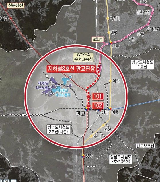 8호선 판교연장 예상 노선도. 성남시 제공